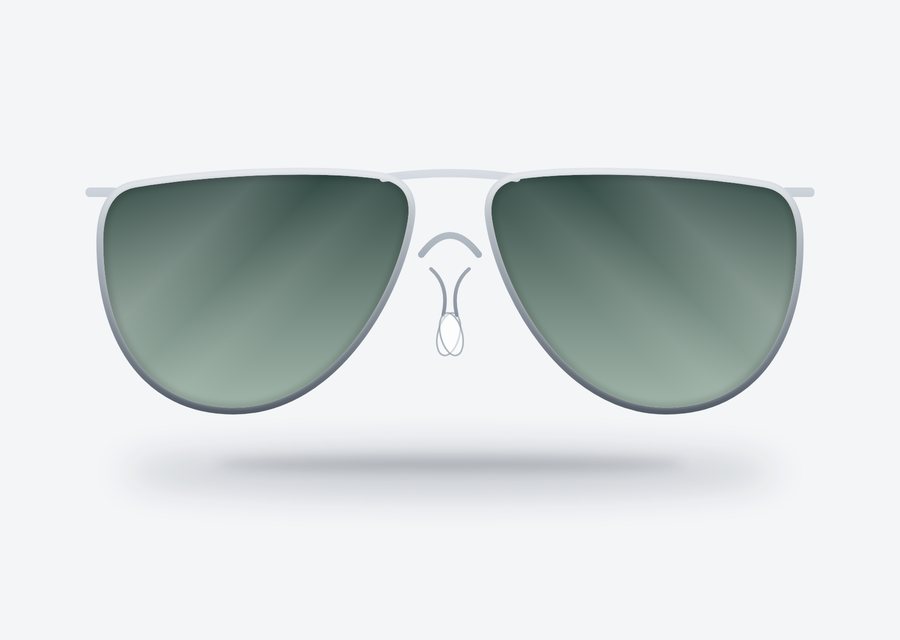 Ilustração de óculos de sol aviador com armação de metal e lentes verdes.