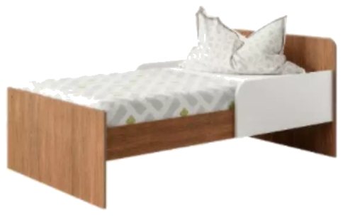 O mesmo móvel montado como mini cama, com colchão e almofadas.
