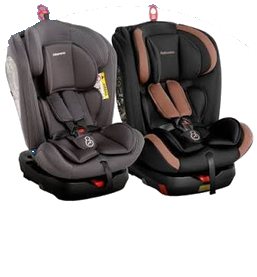 Duas cadeirinhas para carro, uma cinza e uma preta com marrom.