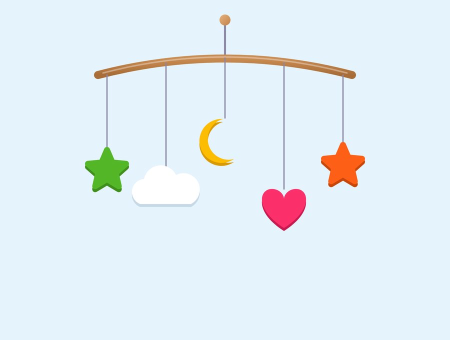 Ilustração de um móbile com estrelas, nuvem, lua e coração.